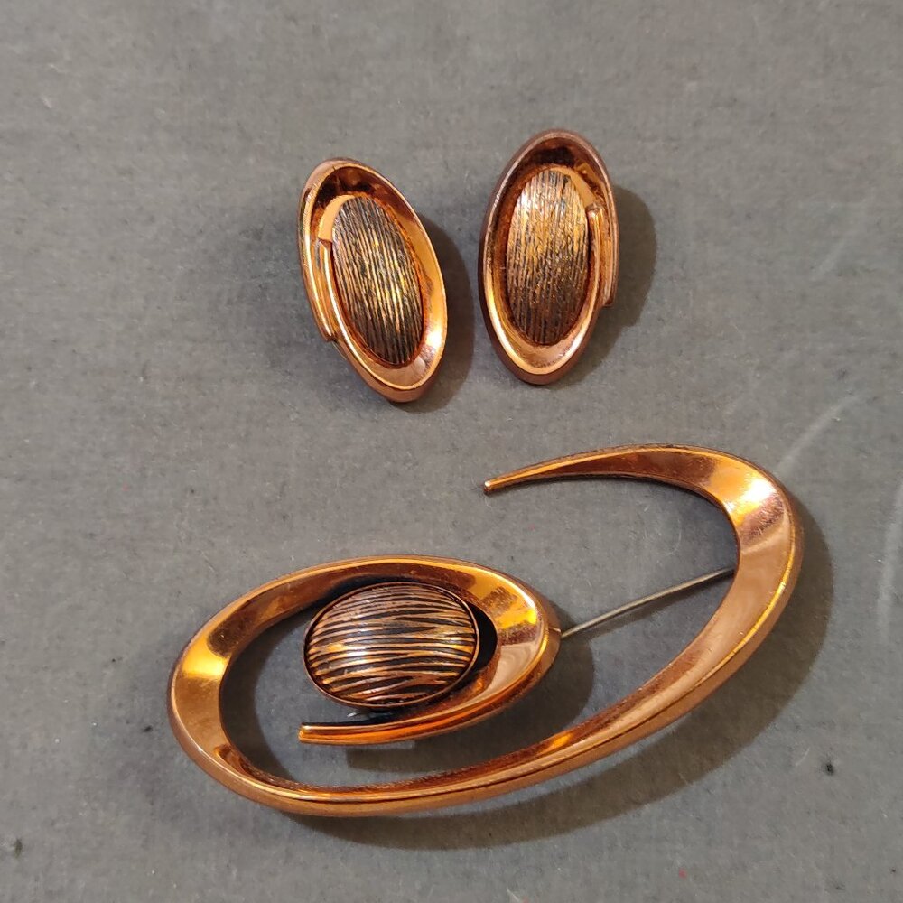 Vintage Matisse Renoir Copper Brooch and Earring Set